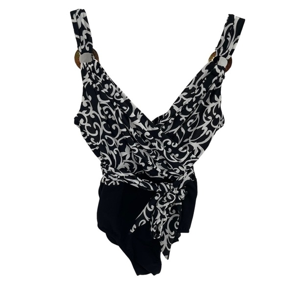 Miraclesuit One Piece Swimsuit Belted Black White Women’s Slimming Size 8 - Picture 3 of 10